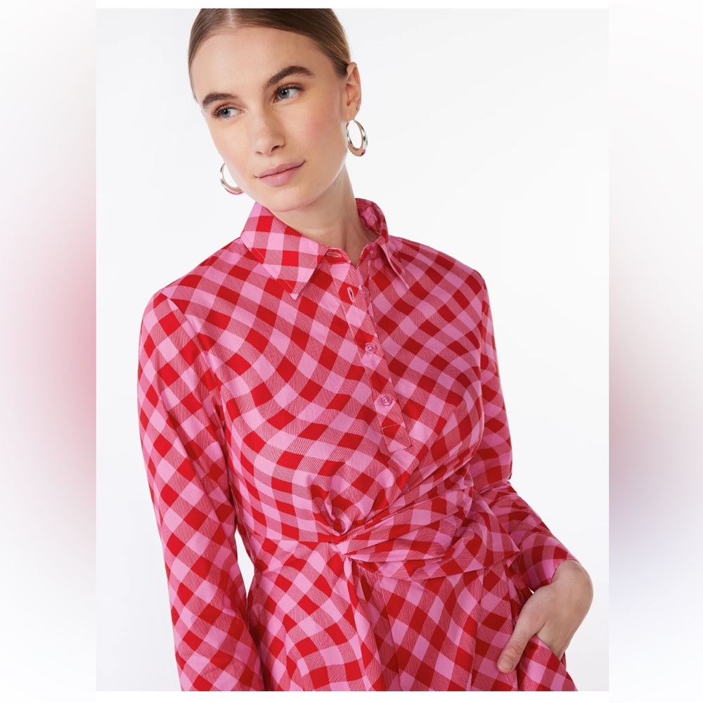 EUC Scoop Women's Side Knot Poplin Midi Shirt Dress Size Large 12-14 w/Pockets